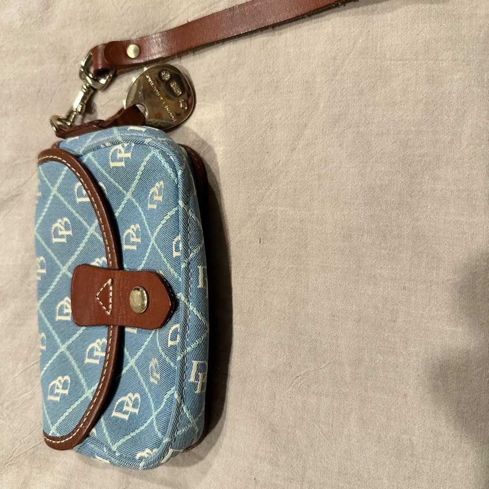 Dooney & Bourke Blue and Brown Logo Wristlet